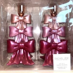 Rachel Zoe Pink Coquette Bows Taper Candlesticks Candle Holders Cascading NEW